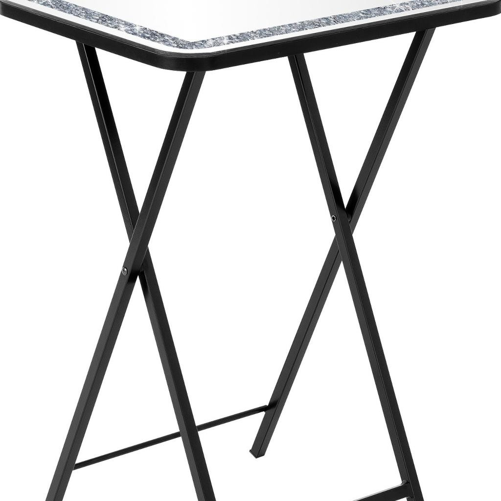 Picture of HomeRoots 641951 20 in. Silver & Black Mirrored Glass Faux Crystal & Metal Folding Tray Table
