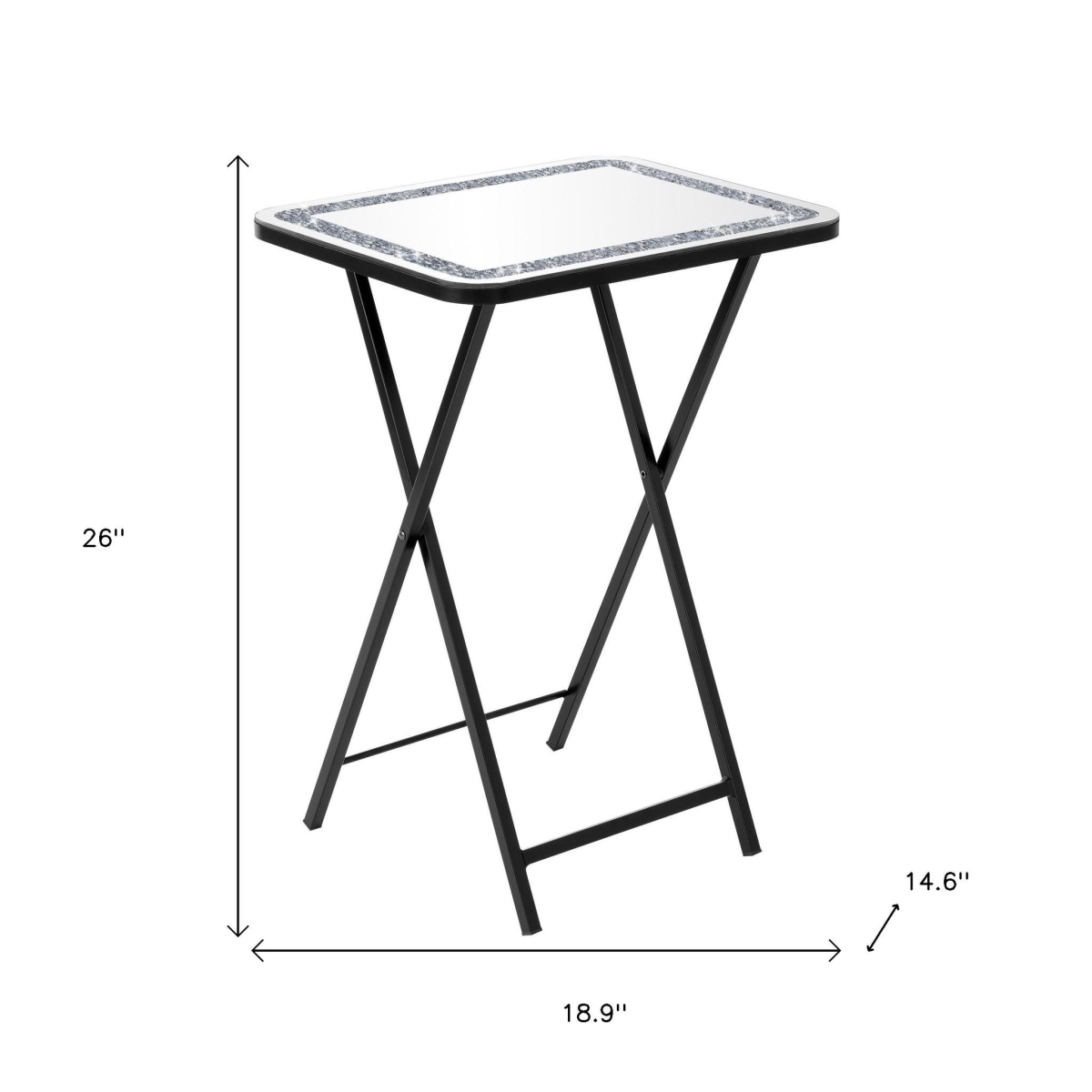 Picture of HomeRoots 641951 20 in. Silver & Black Mirrored Glass Faux Crystal & Metal Folding Tray Table