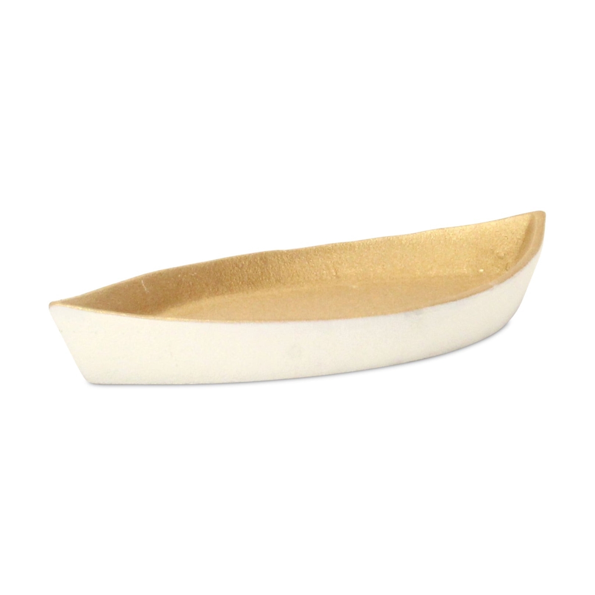 Picture of HomeRoots 634798 10 in. Gold & Off White Cast Iron Oval Boat Shaped Tray
