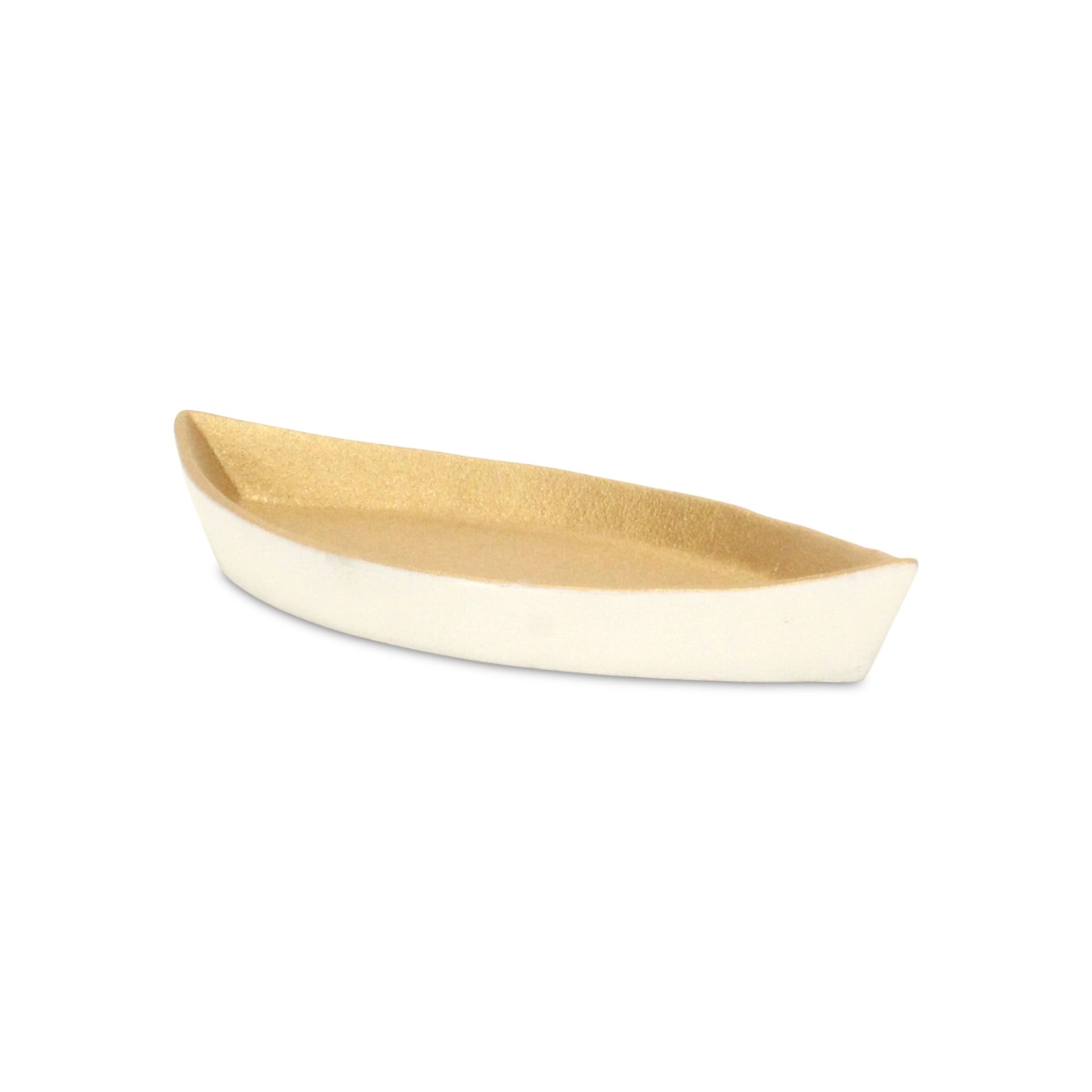 Picture of HomeRoots 634798 10 in. Gold & Off White Cast Iron Oval Boat Shaped Tray