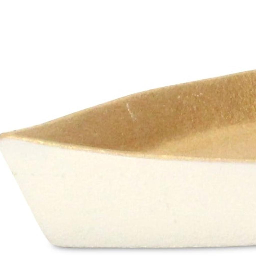 Picture of HomeRoots 634798 10 in. Gold & Off White Cast Iron Oval Boat Shaped Tray