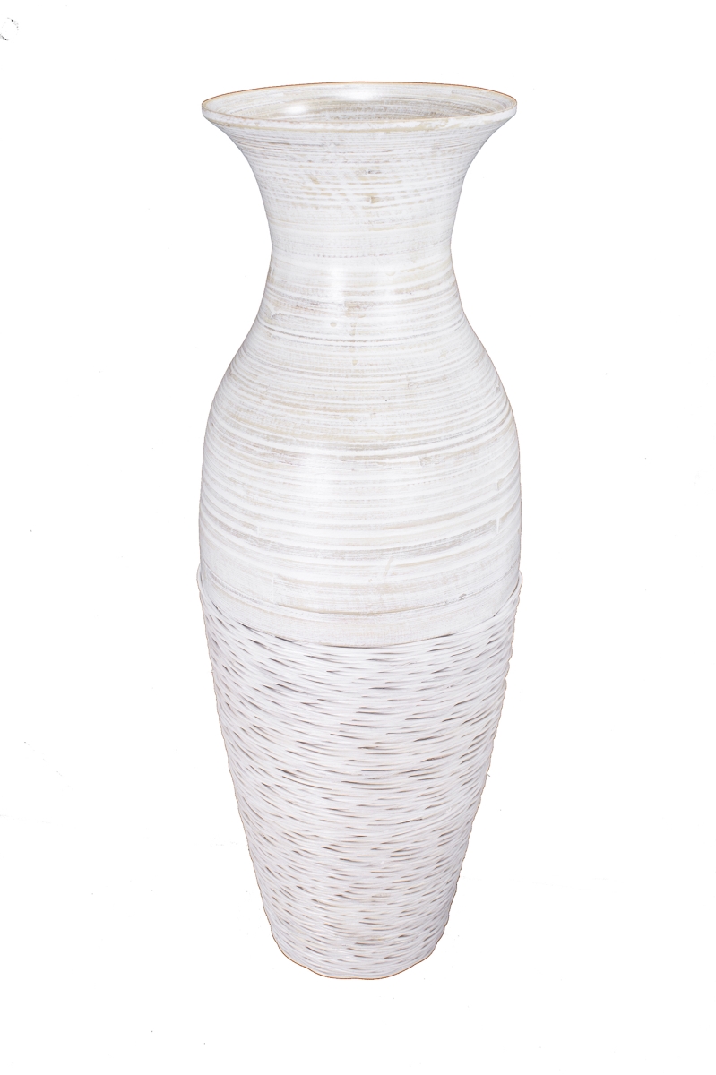 319760 29 In. Spun Bamboo Floor Vase - Distressed White