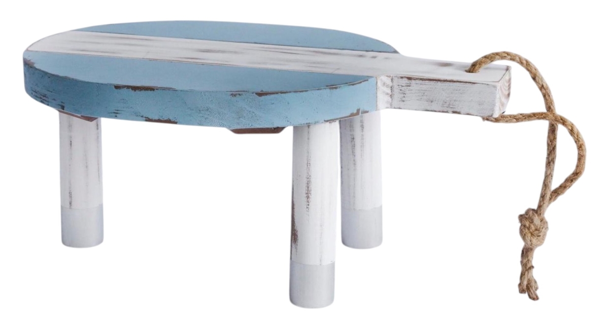 Picture of HomeRoots 636198 10 in. Blue & White Solid Wood Handmade Round Riser Trays