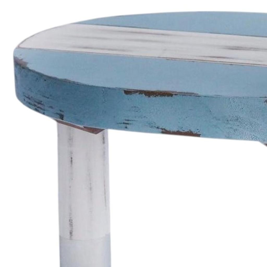 Picture of HomeRoots 636198 10 in. Blue & White Solid Wood Handmade Round Riser Trays