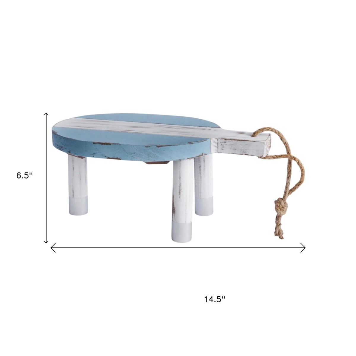Picture of HomeRoots 636198 10 in. Blue & White Solid Wood Handmade Round Riser Trays