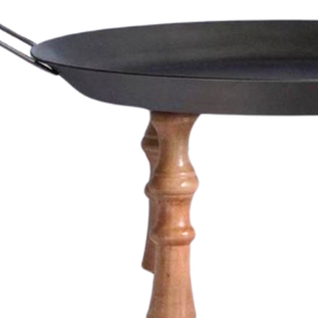 Picture of HomeRoots 636206 Black & Brown Wood & Metal Round Riser Tray with Handles - Set of 3