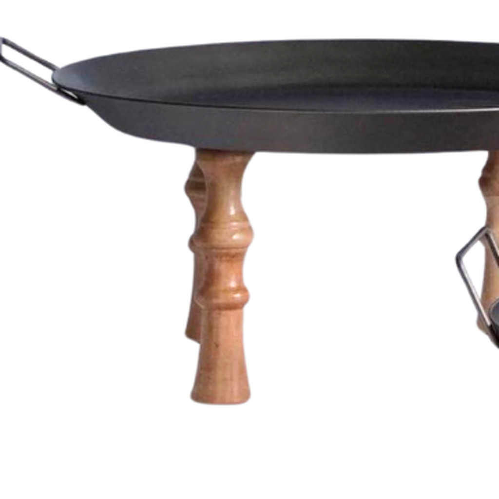 Picture of HomeRoots 636206 Black & Brown Wood & Metal Round Riser Tray with Handles - Set of 3