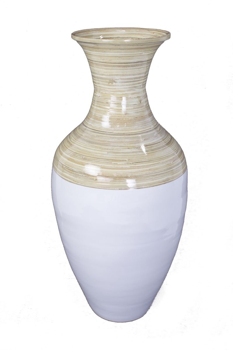 319766 25 In. Spun Bamboo Floor Vase - Natural & White