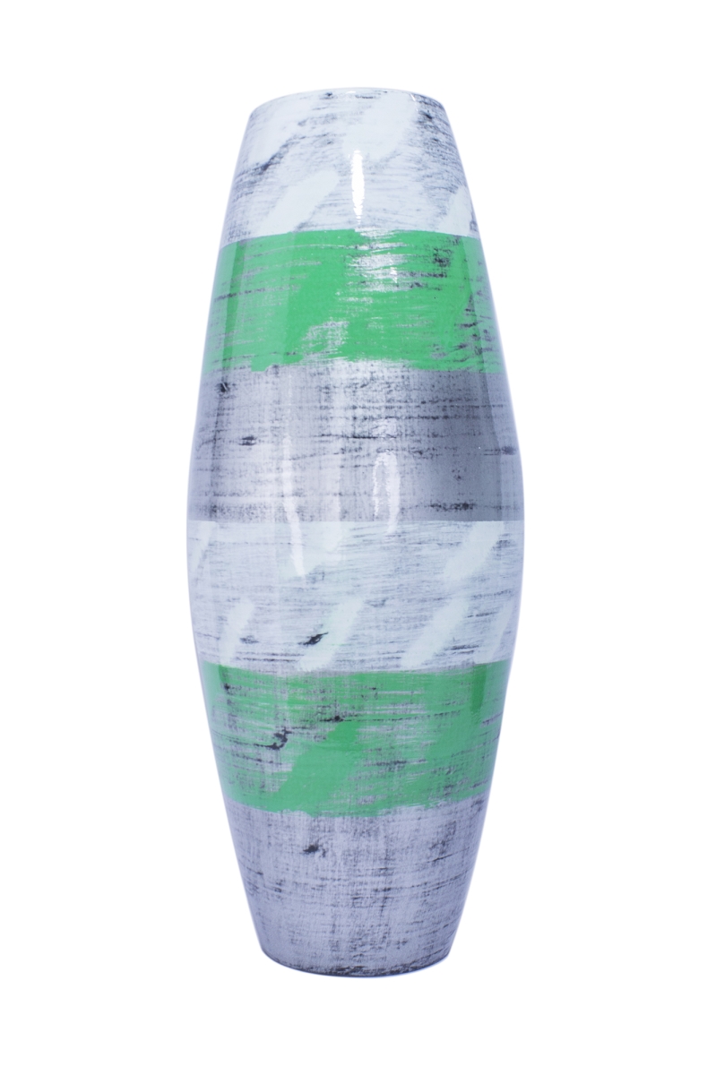 319770 24 In. Spun Bamboo Vase - White, Green, Silver