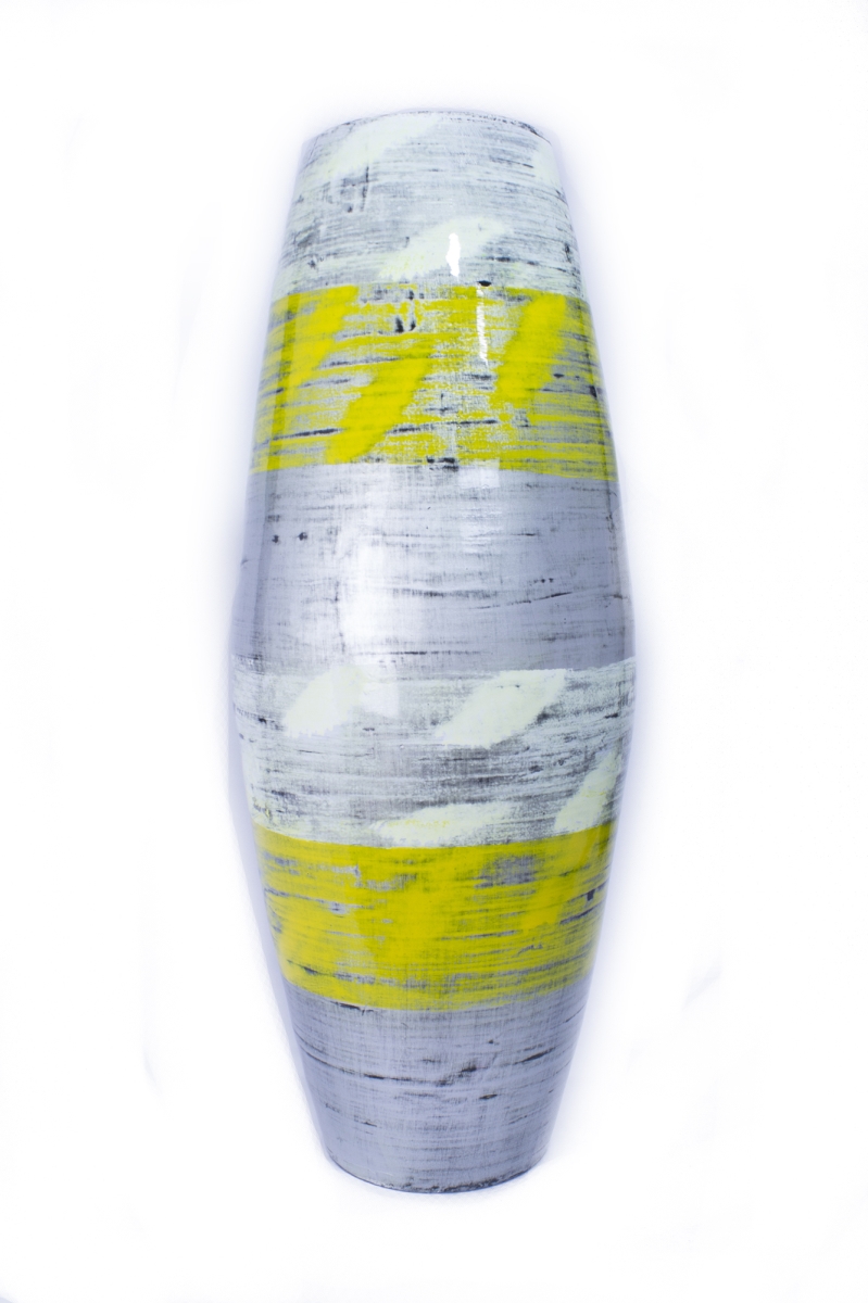 319771 24 In. Spun Bamboo Vase - White, Yellow, Silver