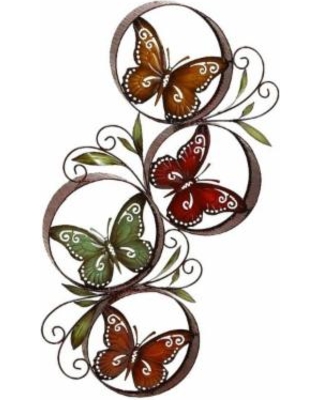 319784 Large Butterfly On Iron Circles Wall Decor - Metallic Multicolor