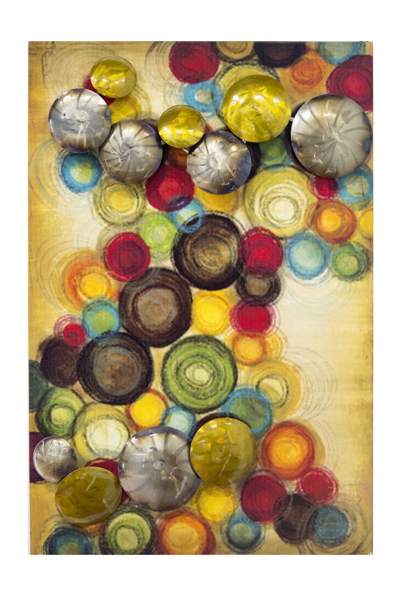 319788 Small Vertical Wall Panel With 3d Metal Circles - Metallic Multicolor