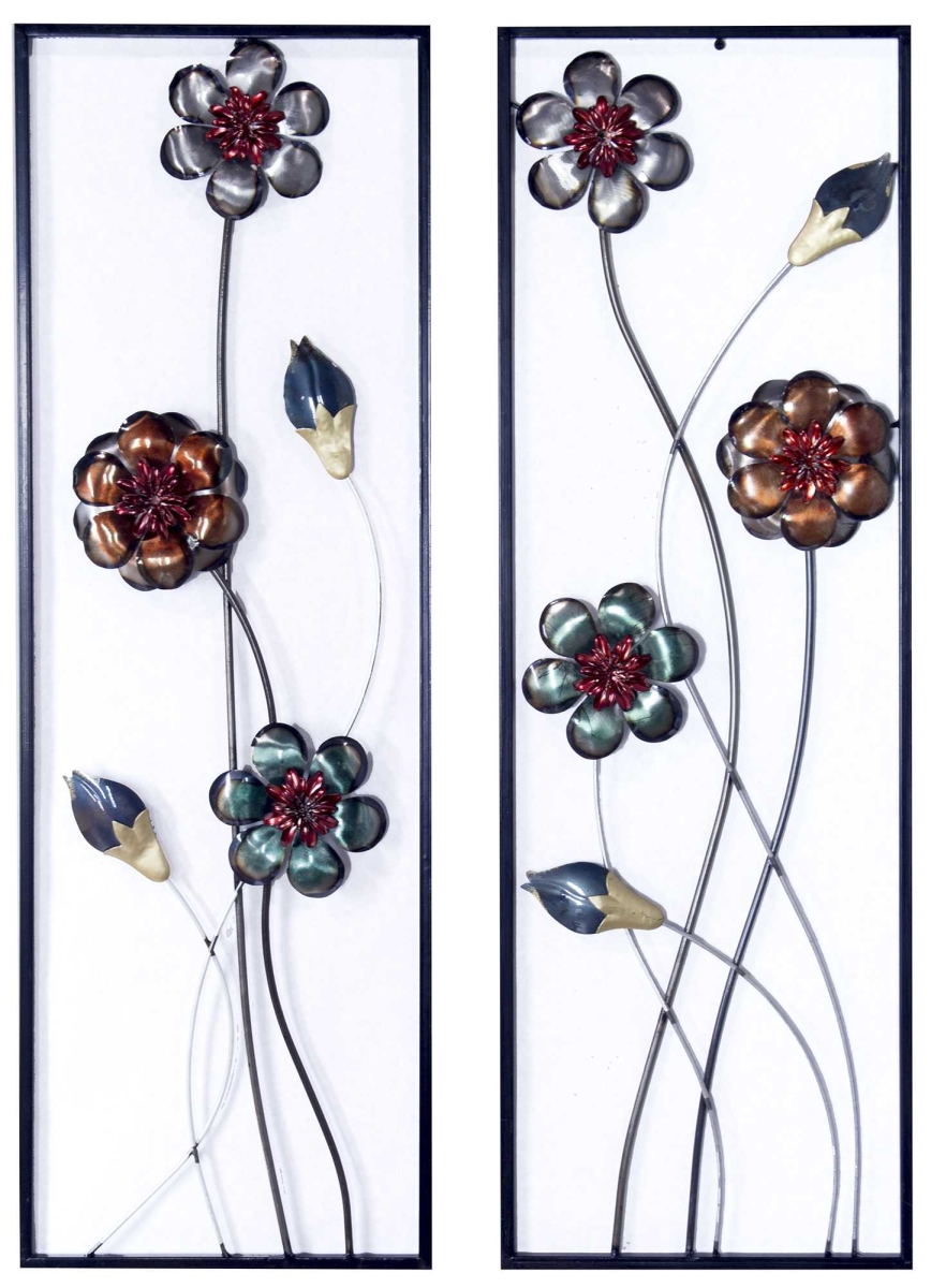 319809 Midnight Garden S & Blooms Vertical Wall Panel, Metallic Multicolor - Set Of 2