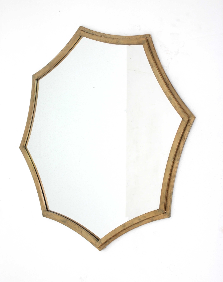274589 Contemporary Cosmetic Mirror With Minimalist Gold Curved Hexagon Frame