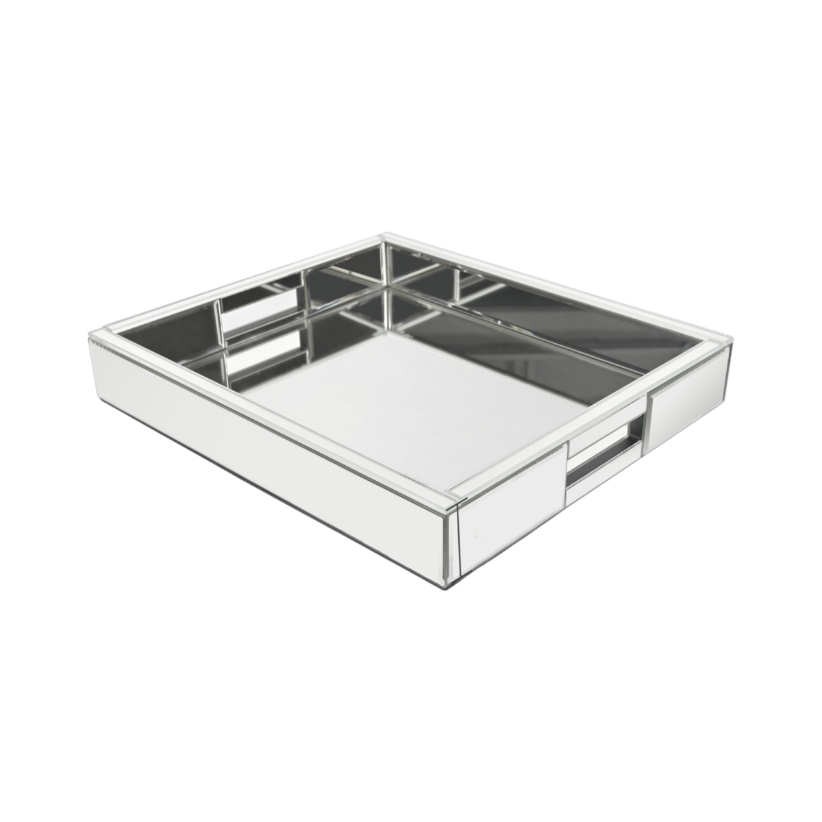 Picture of HomeRoots 643671 16 in. Silver Mirrored Glass Serving Tray with Handles