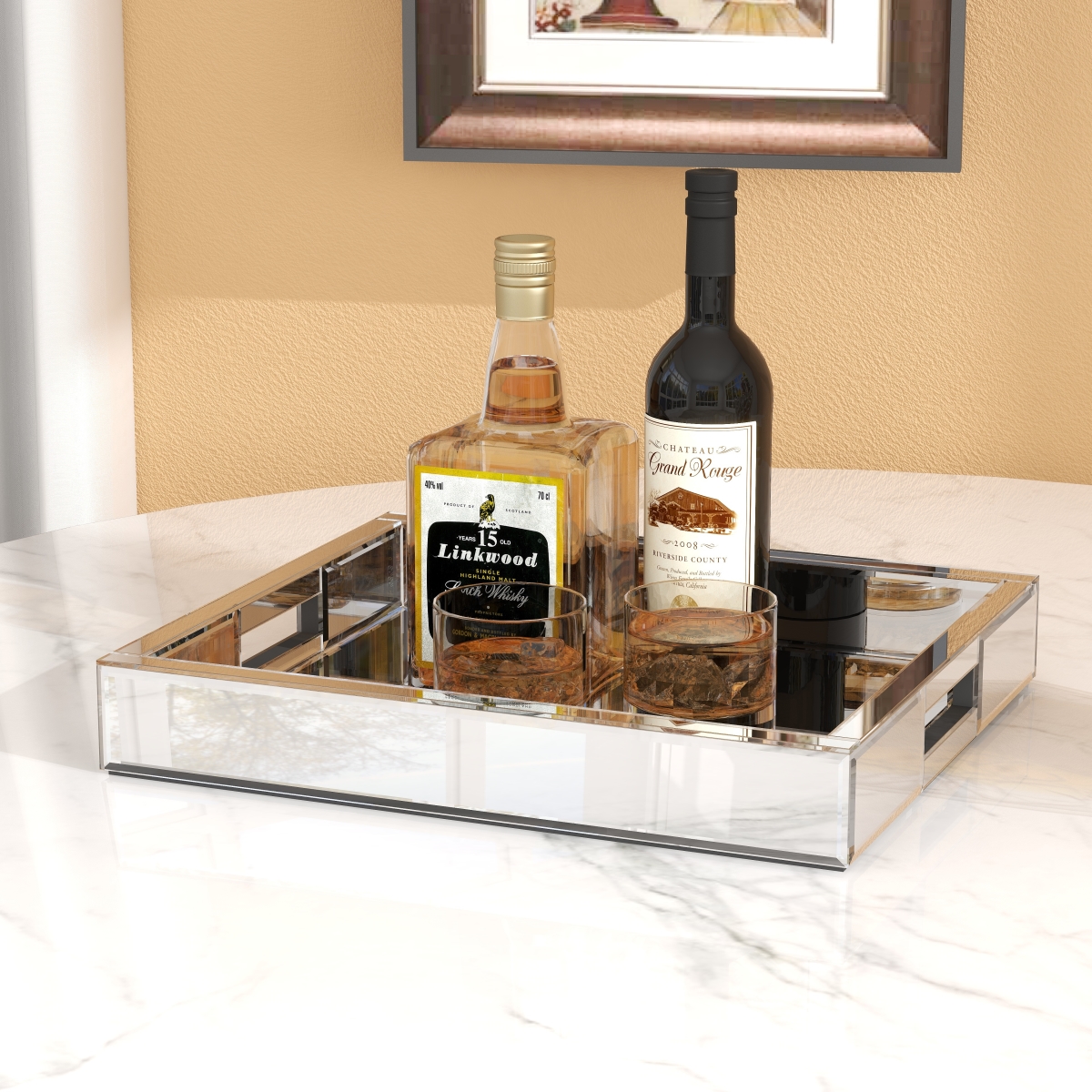 Picture of HomeRoots 643671 16 in. Silver Mirrored Glass Serving Tray with Handles