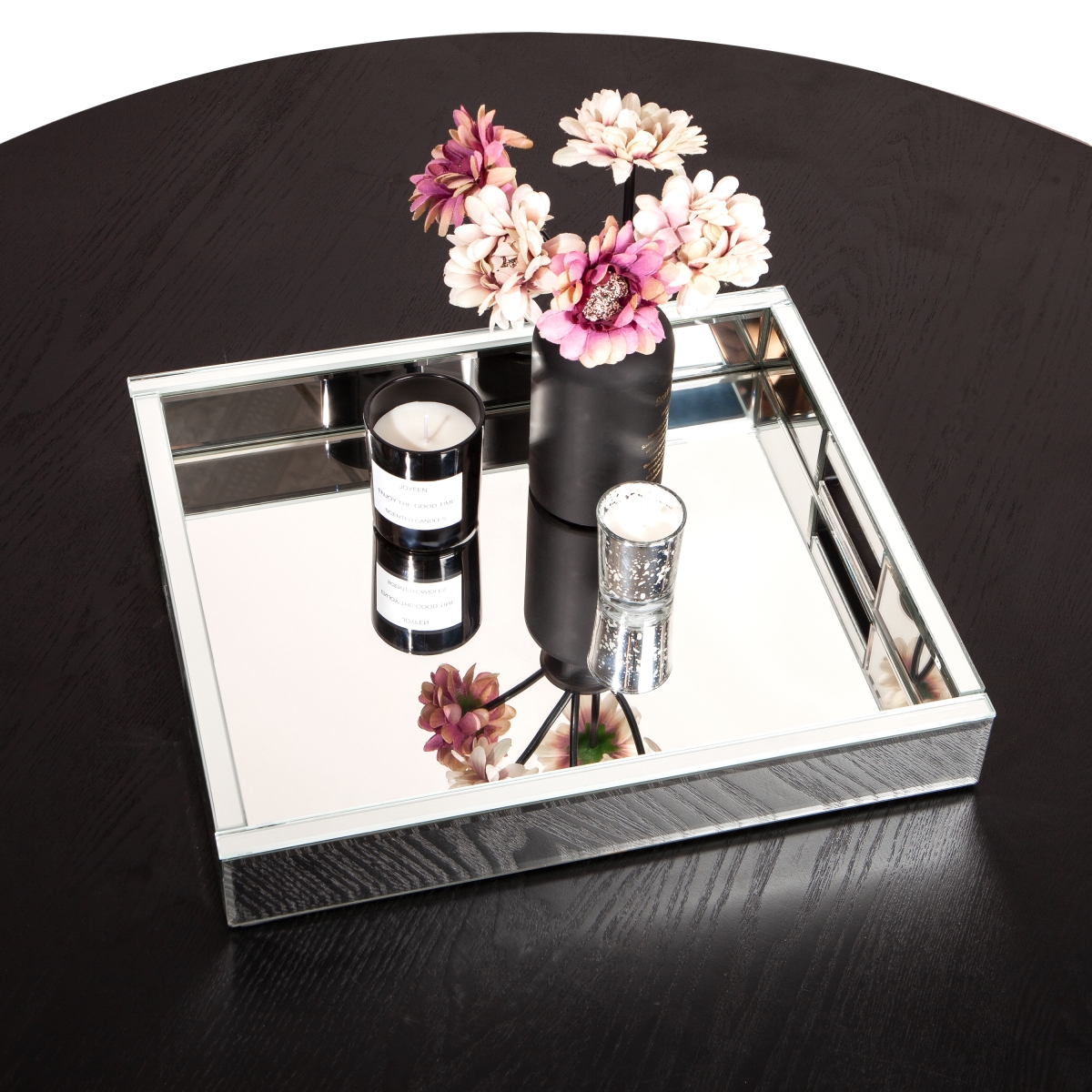 Picture of HomeRoots 643671 16 in. Silver Mirrored Glass Serving Tray with Handles