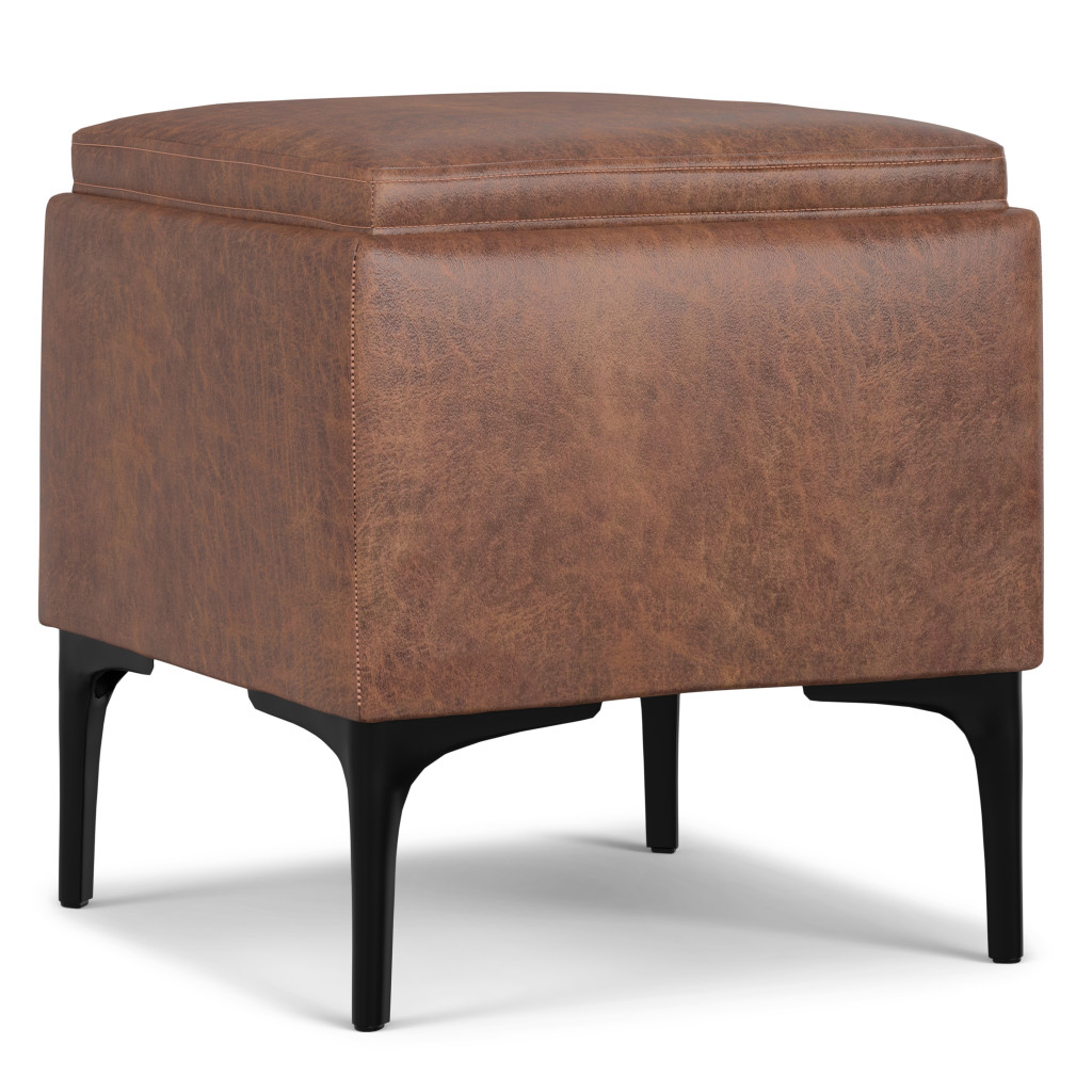 640243 18 x 18 x 18 in. Black & Brown Upholstery Storage Ottoman
