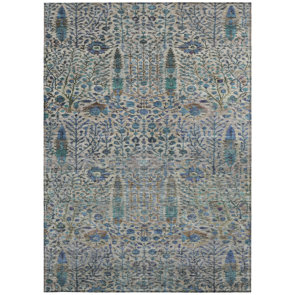 UPC 198590873385 product image for 630292 5 x 8 ft. Brown & Teal Blue Floral Washable Transitional Indoor & Outdoor | upcitemdb.com