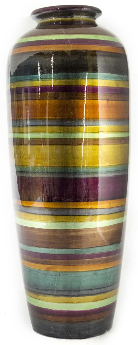 294559 24 X 9 X 9 In. Stripes Ceramic Water Jug Floor Vase