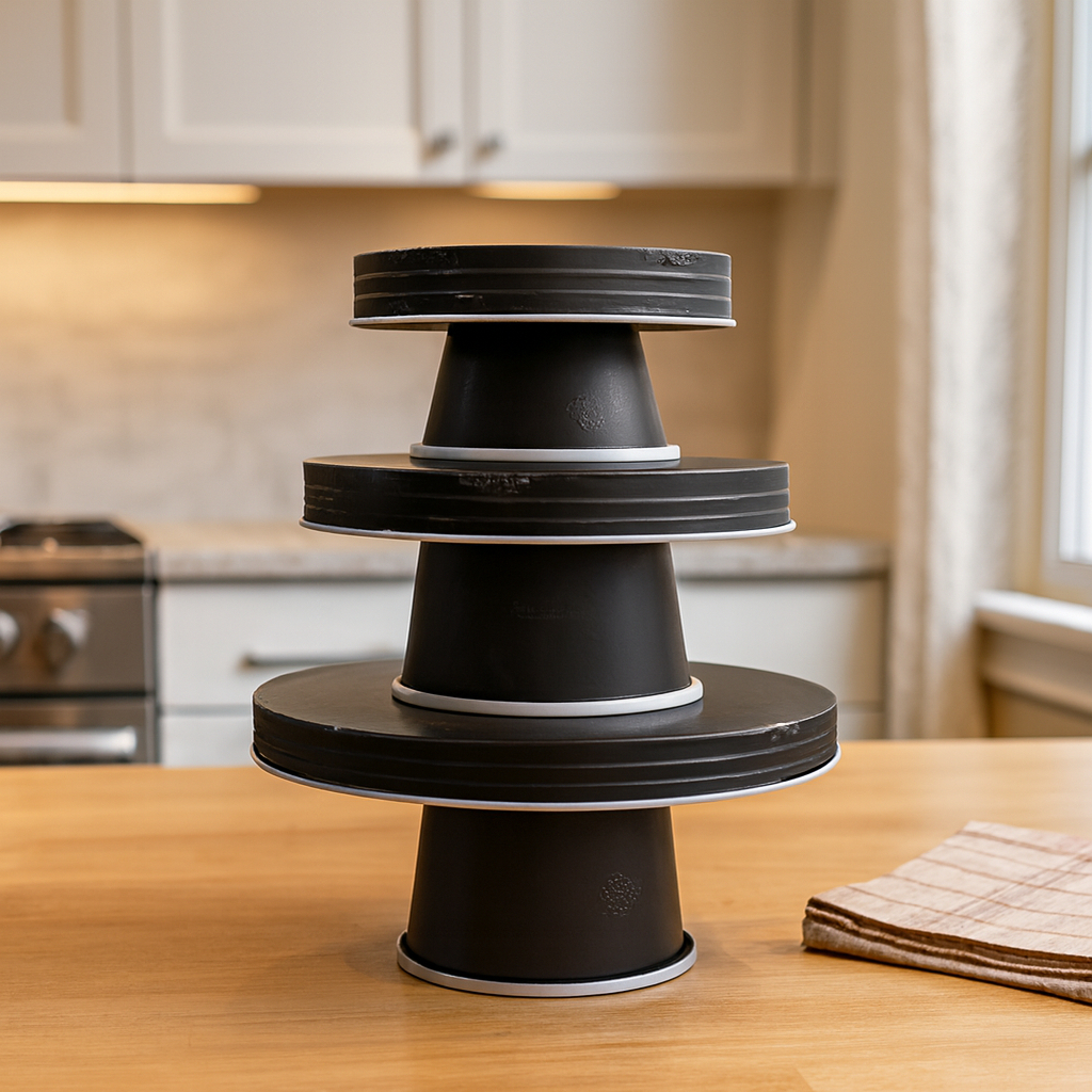 Picture of HomeRoots 636141 Black & White Metal Round Cake Stand Riser Trays - Set of 3