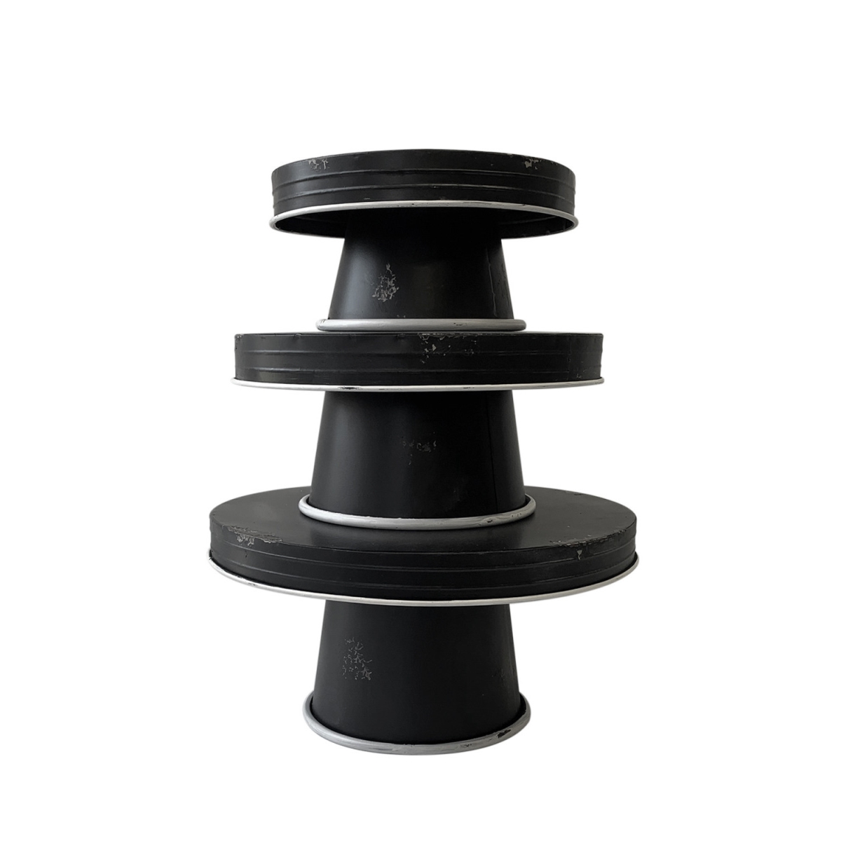 Picture of HomeRoots 636141 Black & White Metal Round Cake Stand Riser Trays - Set of 3