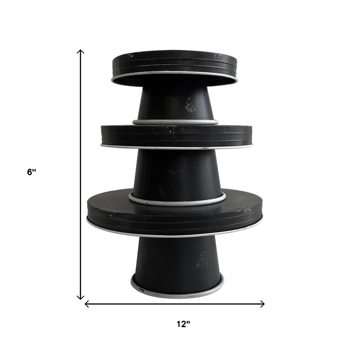 Picture of HomeRoots 636141 Black & White Metal Round Cake Stand Riser Trays - Set of 3