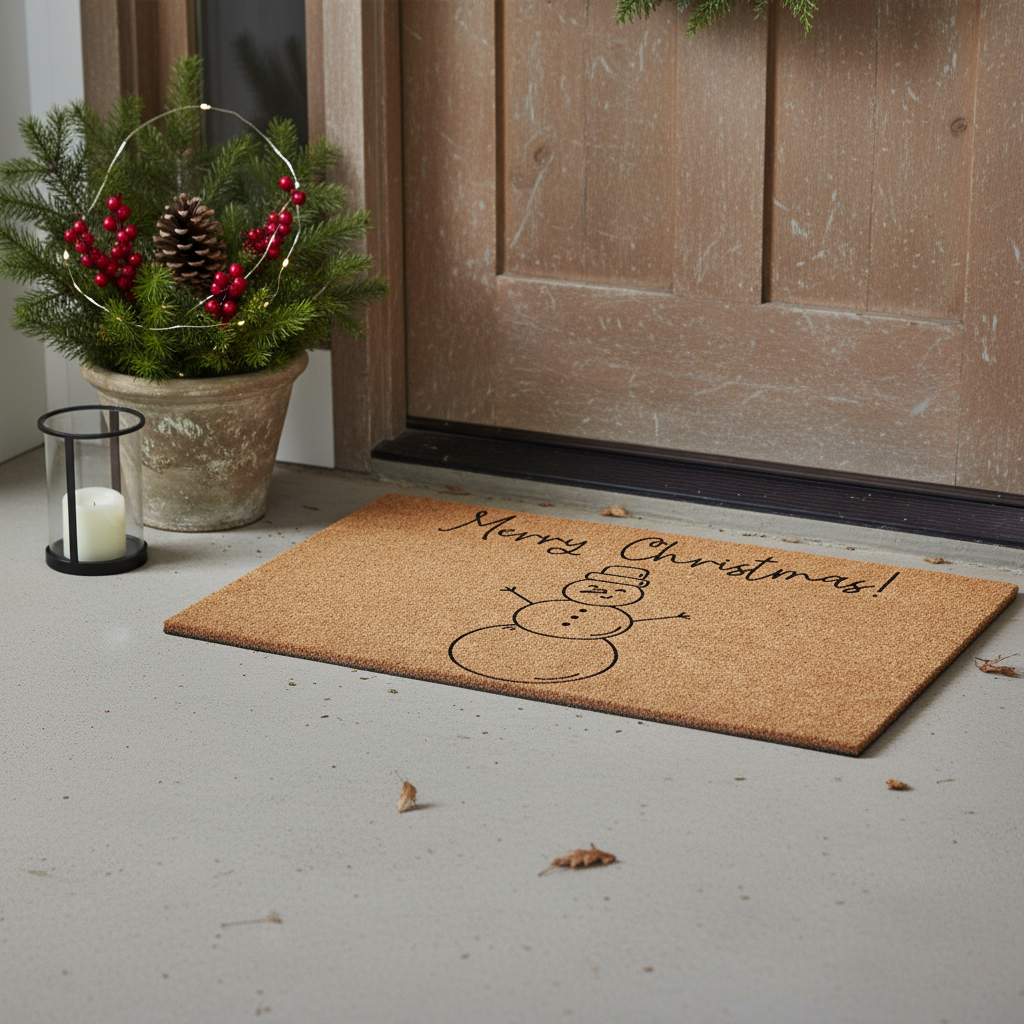 654509 17 x 29 in. Brown & Black Snowman Merry Christmas Outdoor Coir Door Mat