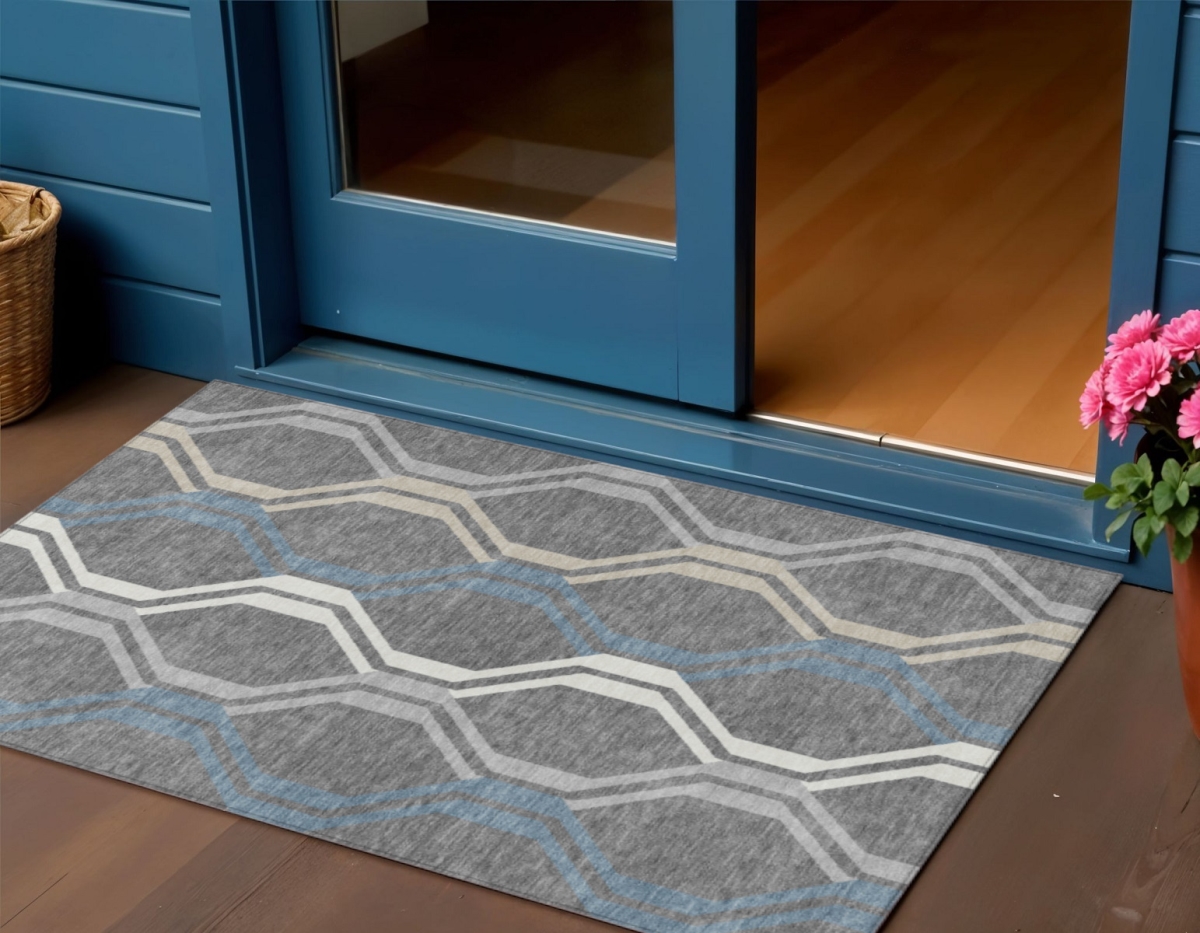 UPC 199477336931 product image for 659450 3 x 5 ft. Gray Blue & Ivory Geometric Washable Transitional Indoor & Outd | upcitemdb.com