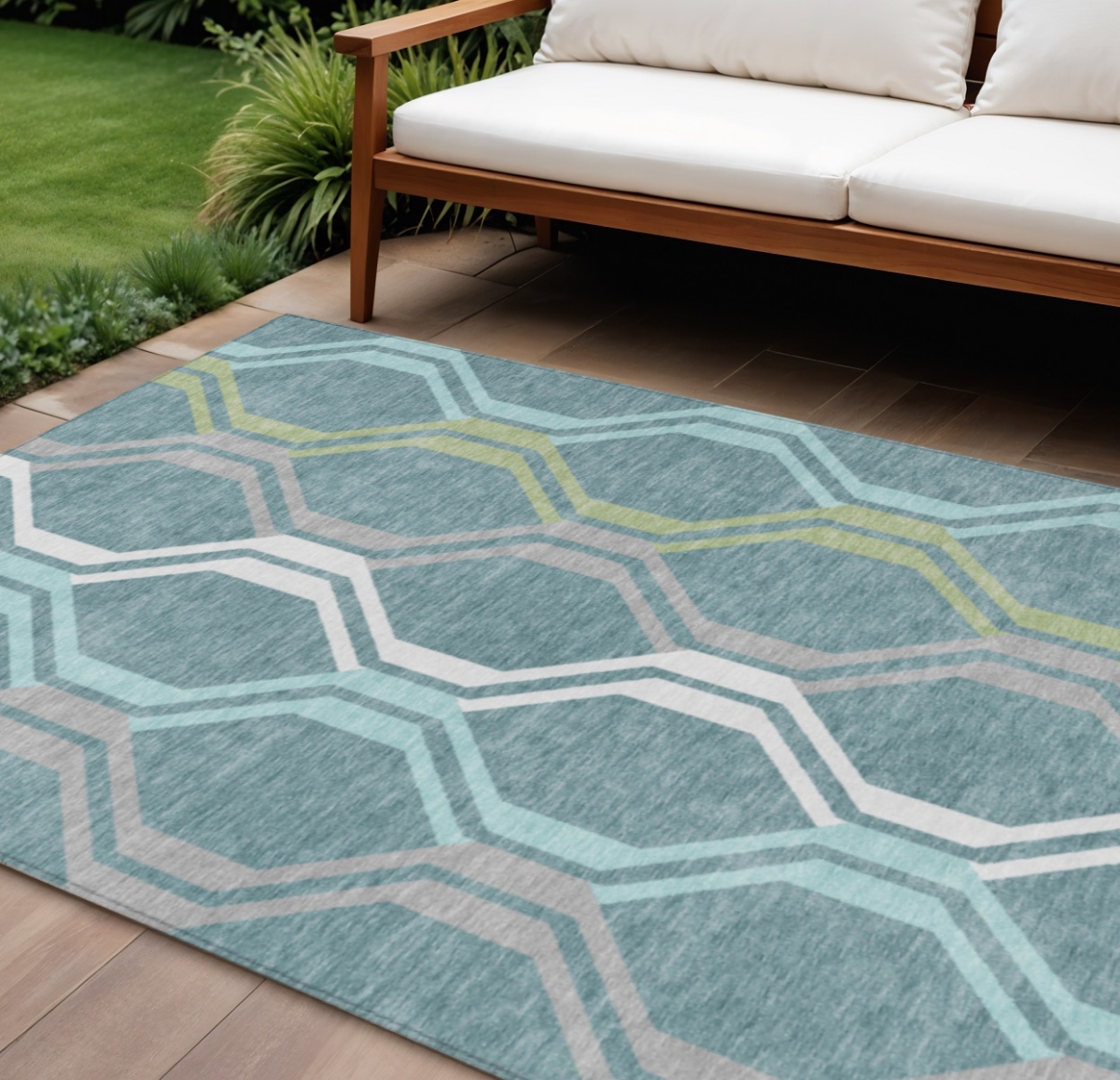 UPC 199477351996 product image for 659489 8 x 10 ft. Teal Blue, Gray & Ivory Geometric Washable Transitional In | upcitemdb.com