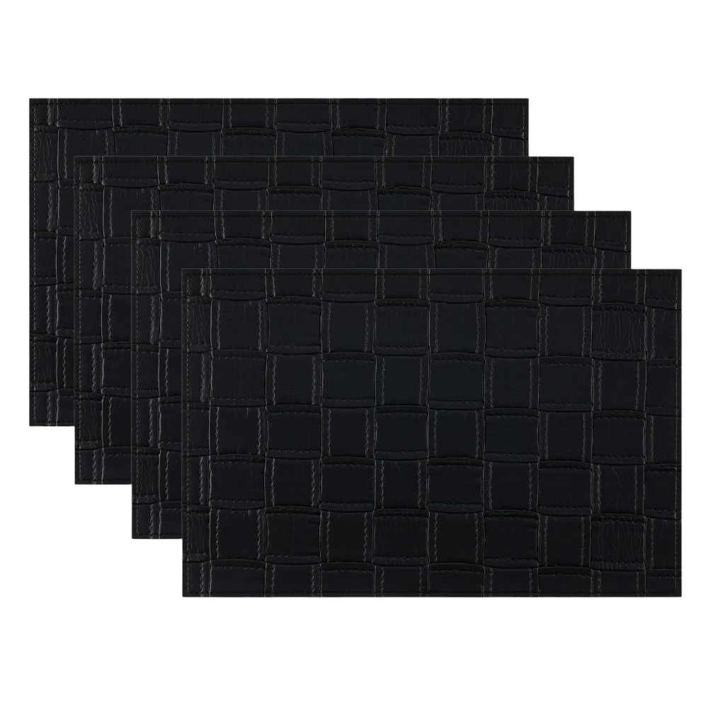Picture of HomeRoots 653657 18 in. Black Basketweave Faux Leather Placemats - Set of 4