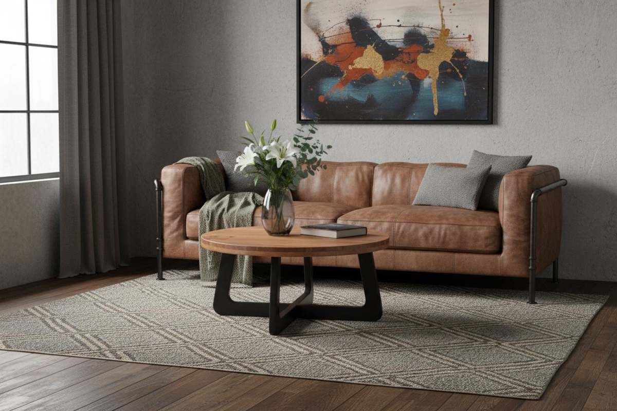 661258 18 x 39 x 39 in. Brown & Black Solid Wood & Iron Round Cross Legs Coffee Table
