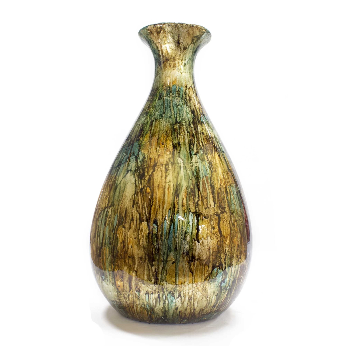 Home Roots Beddings 328631 Ceramic Floor Vase, Turquoise, Copper & Bronze - 18.5 In.