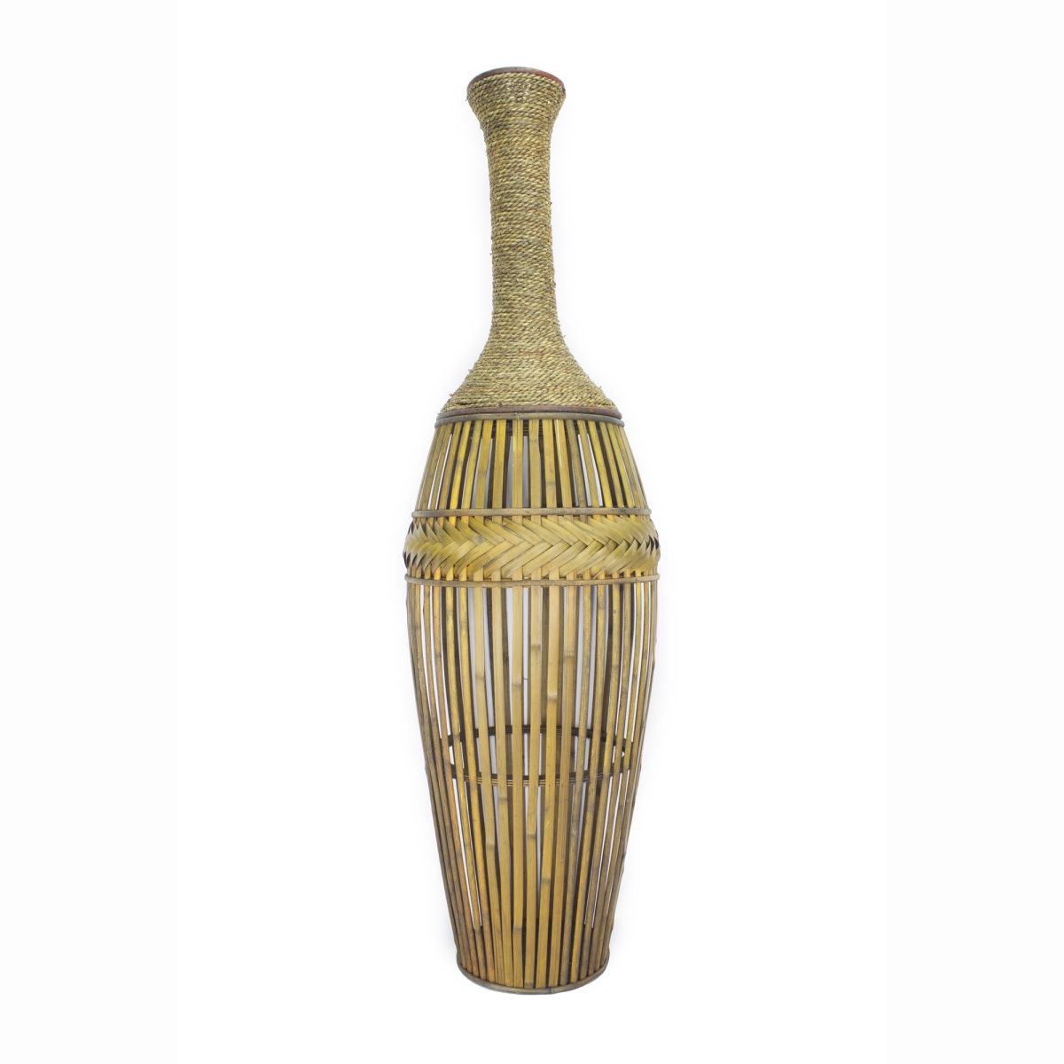 Home Roots Beddings 328659 Metal & Bamboo Vase With A Decorative Band, Champagne - 41.25 In.