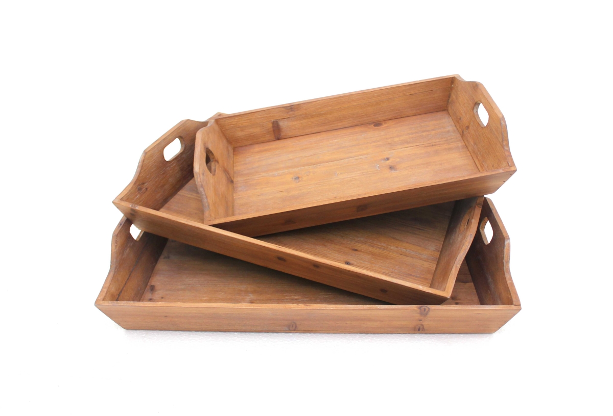 Home Roots Beddings 274448 Country Cottage Wooden Serving Tray Set, Brown - 3 Piece