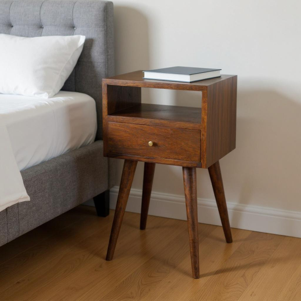 651486 22 in. Chestnut Solid Wood Square One Drawer Nightstand