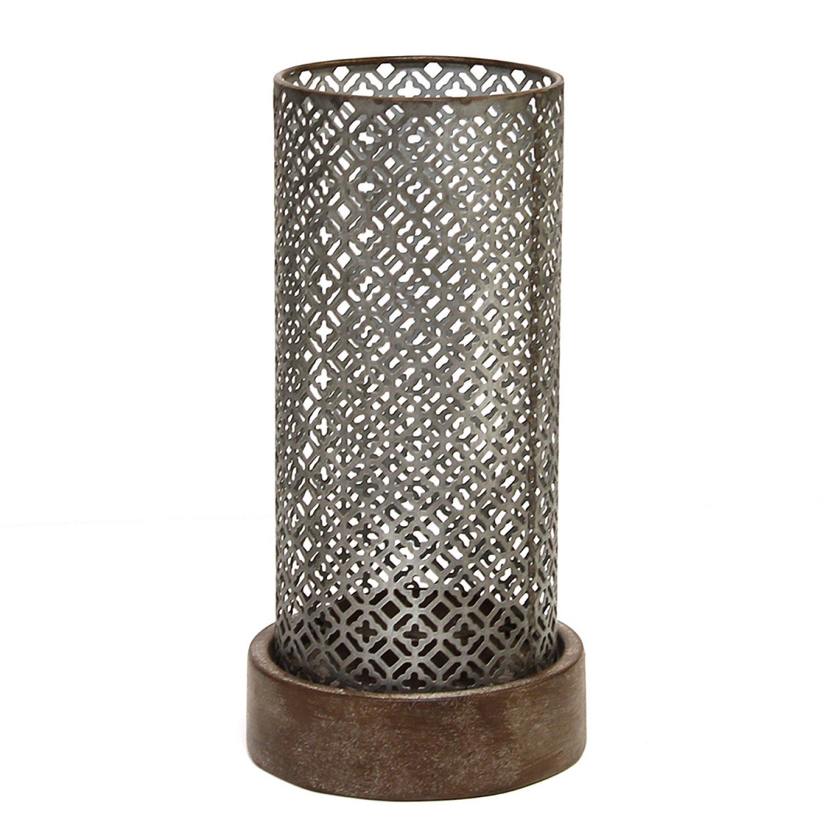 Home Roots Beddings 331480 Moroccan Hurricane Candle Holder, Grey & Wood