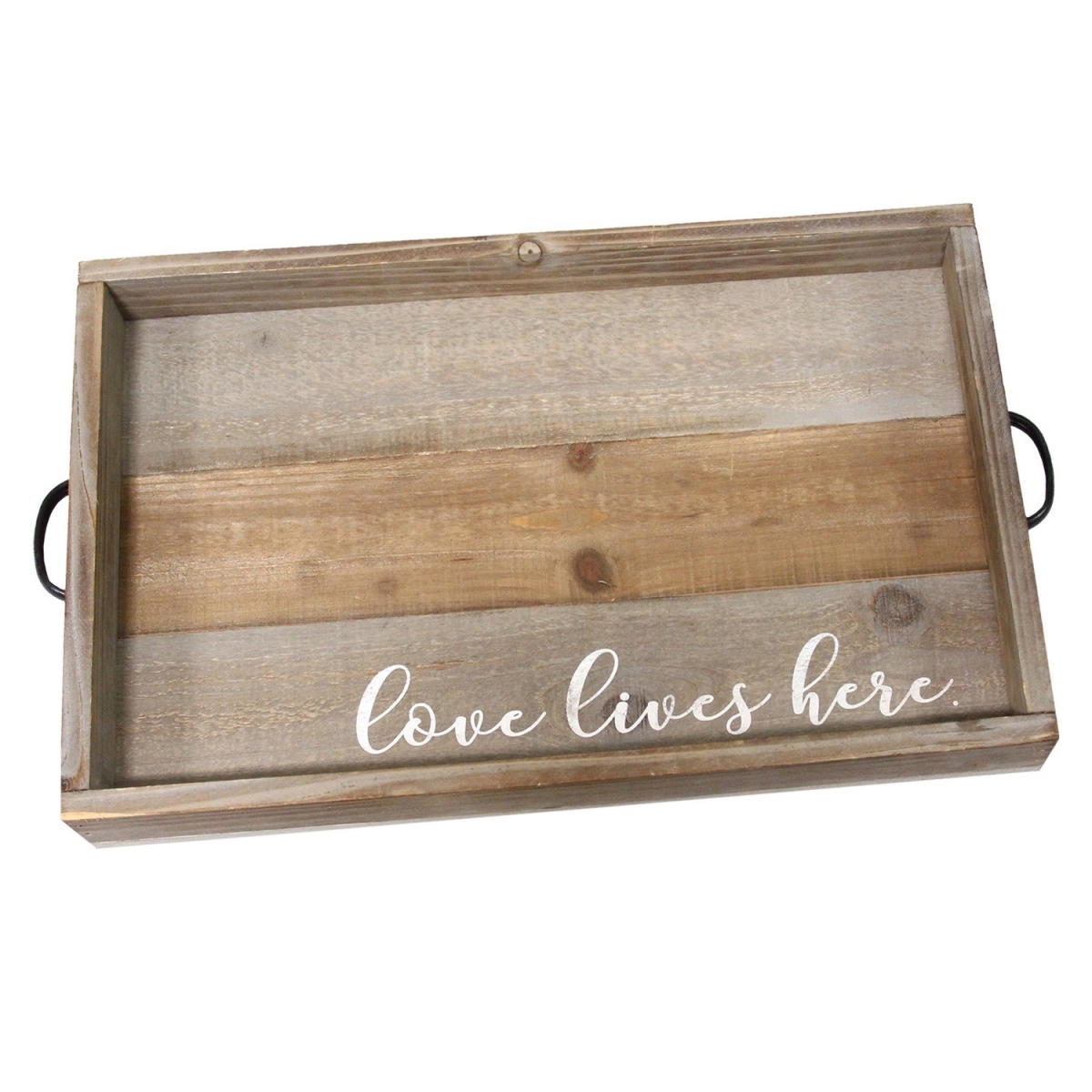 Home Roots Beddings 329345 Love Lives Here Wood Tray, Natural & Black