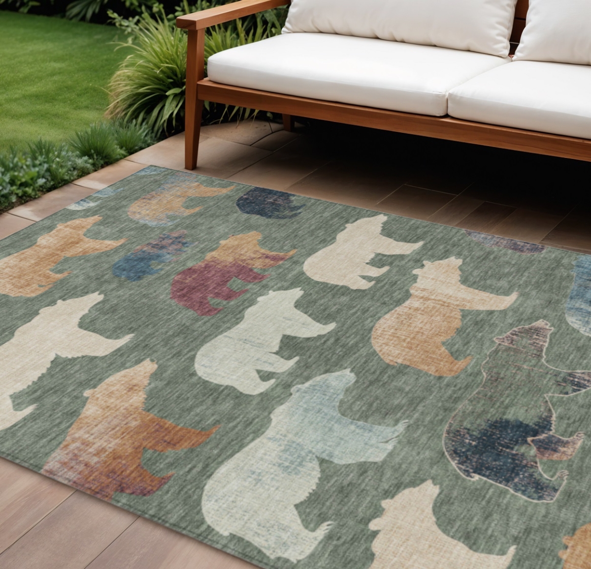 UPC 199477317855 product image for 660366 10 x 14 ft. Green, Ivory & Copper Animal Print Washable Transitional  | upcitemdb.com