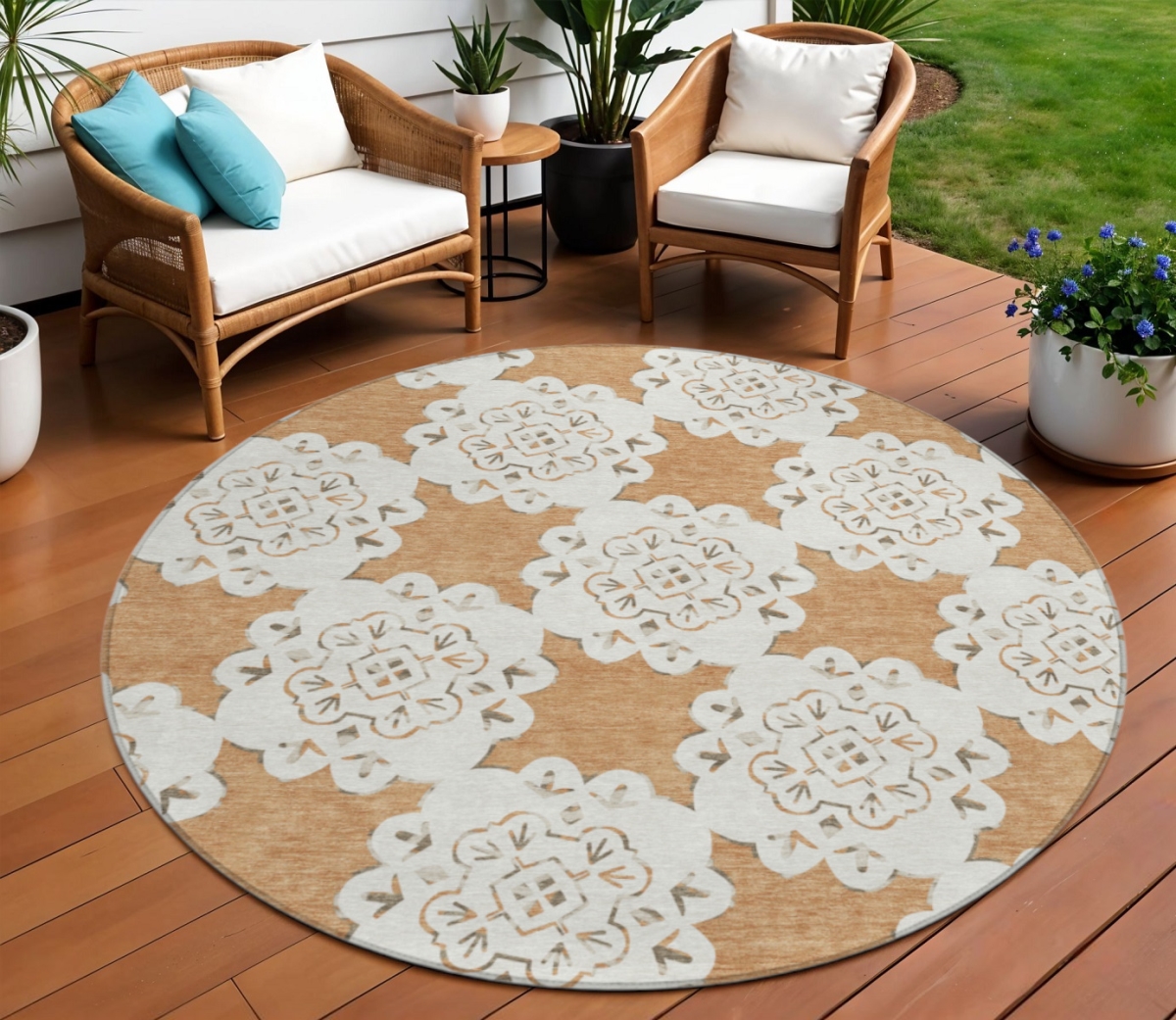 UPC 199477349016 product image for 661047 8 ft. Copper & Ivory Quatrefoil Washable Transitional Indoor & Outdoor Ro | upcitemdb.com