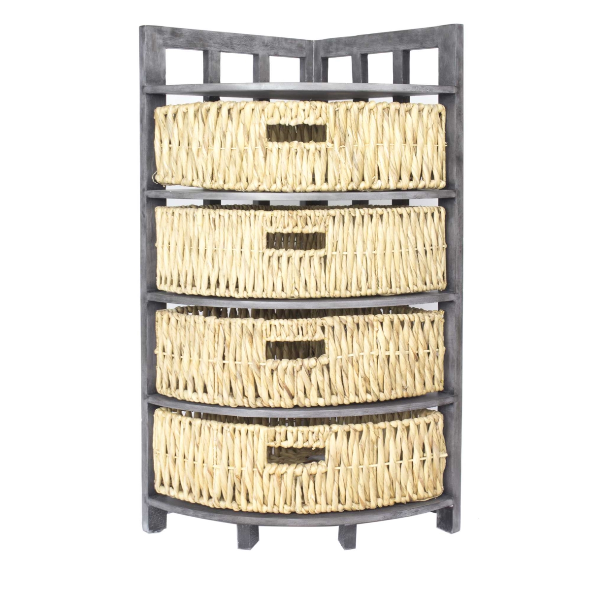 Home Roots Beddings 328683 Wood, Mdf & Water Hyacinth Storage Cabinet With 4 Baskets, Brown - 34.25 In.