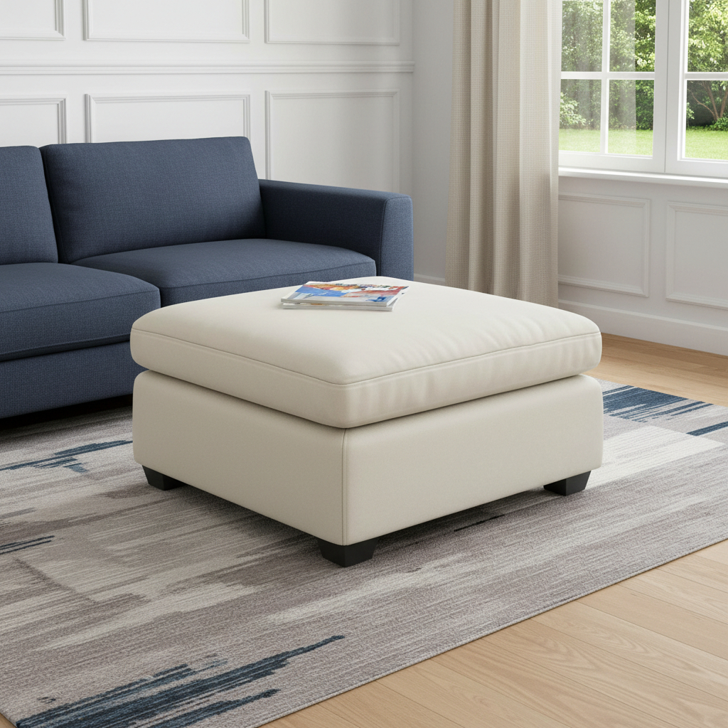 714377 32 in. Beige & Black Velvet Ottoman