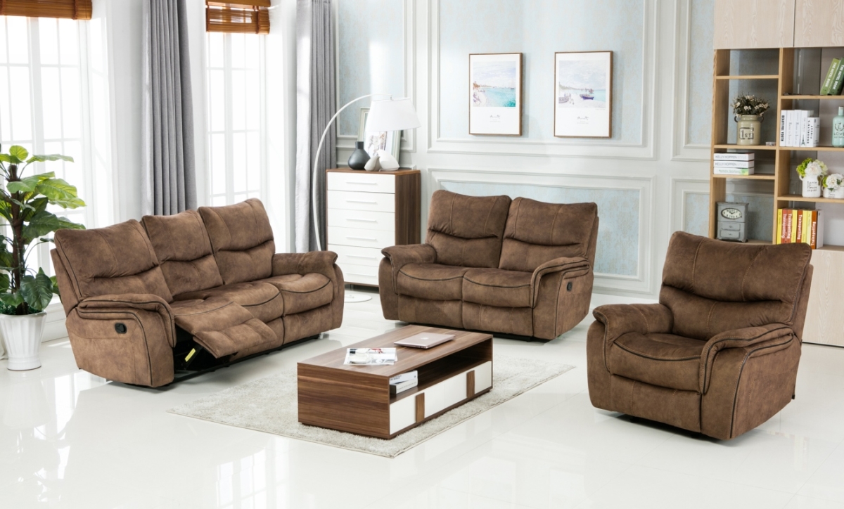 Home Roots 329390 Elegant Fabric Sofa Set, Light Brown - 120 In.