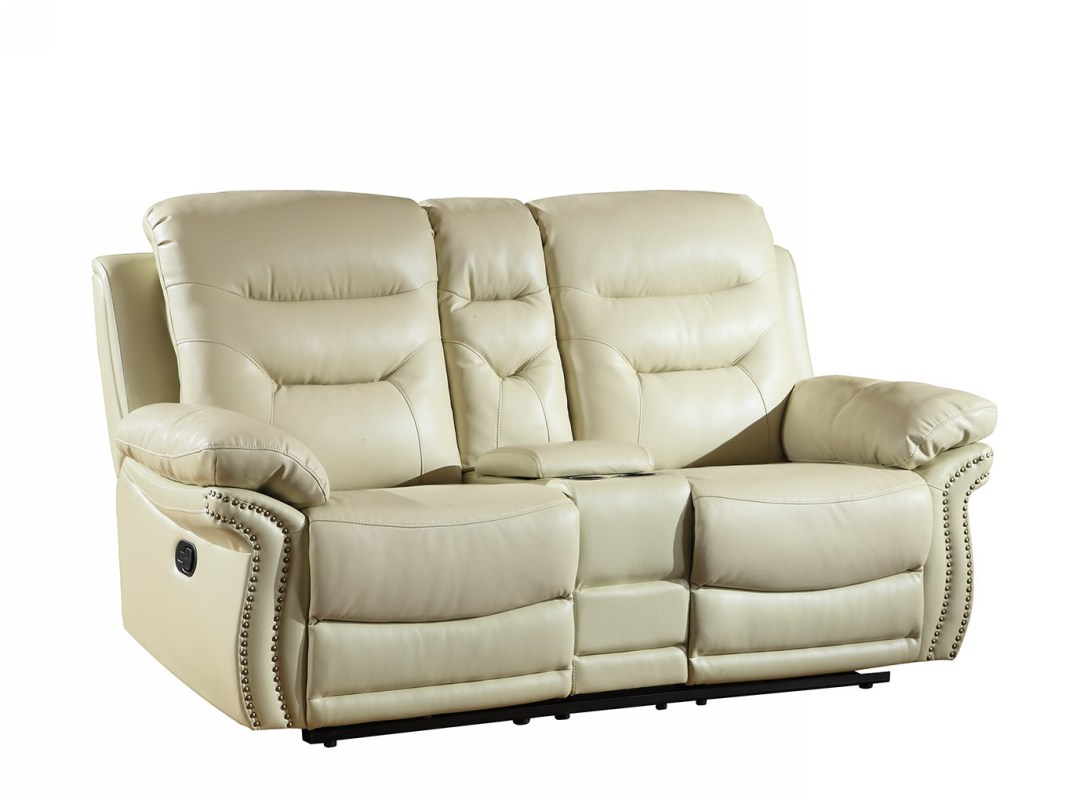 Home Roots 329421 Comfortable Leather Console Loveseat, Beige - 44 in.