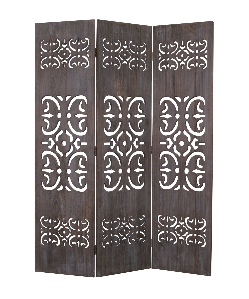 Home Roots 274668 3 Panel Wood Screen, Brown - 54 X 72 In.