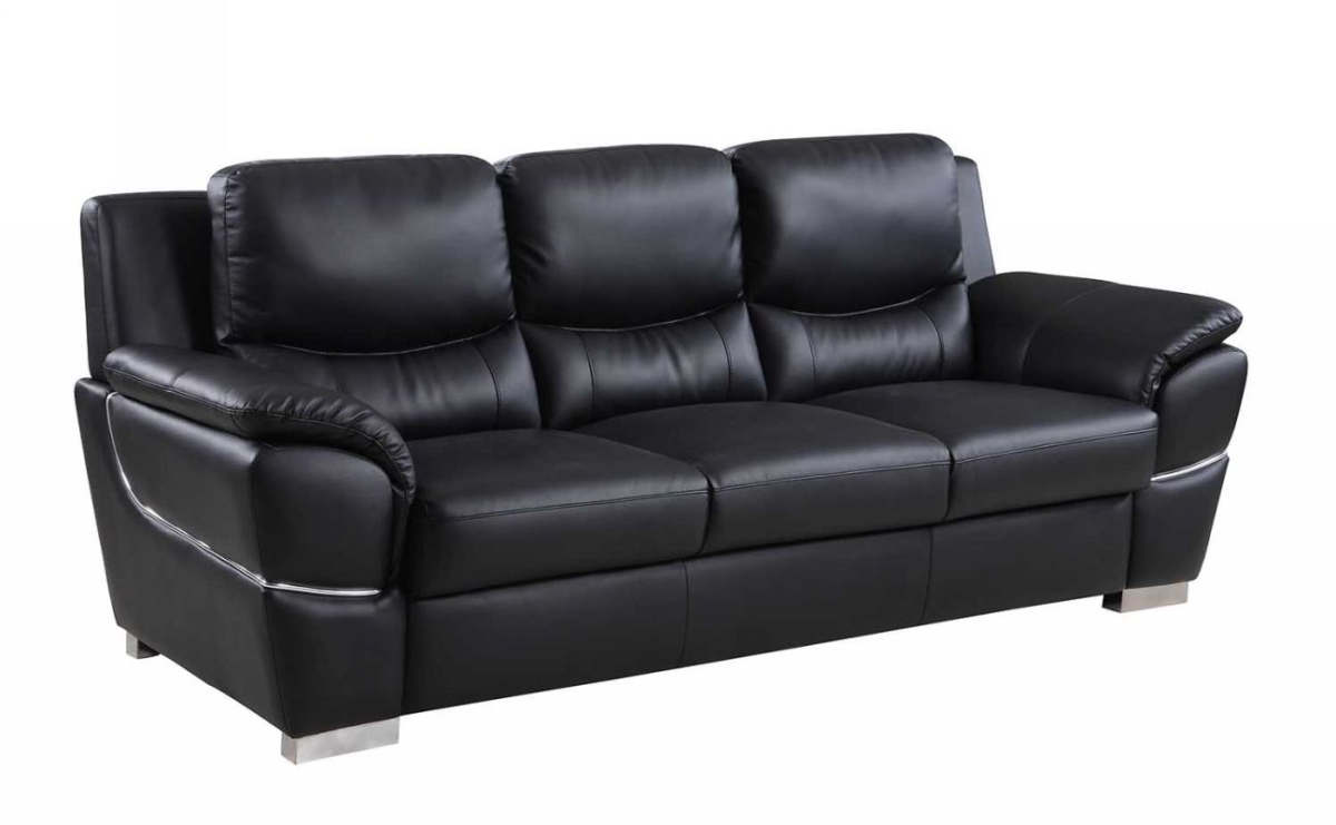 Home Roots 329475 Chic Leather Sofa, Black - 37 In.