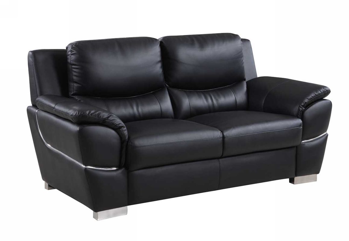 Home Roots 329476 Chic Leather Loveseat, Black - 37 In.