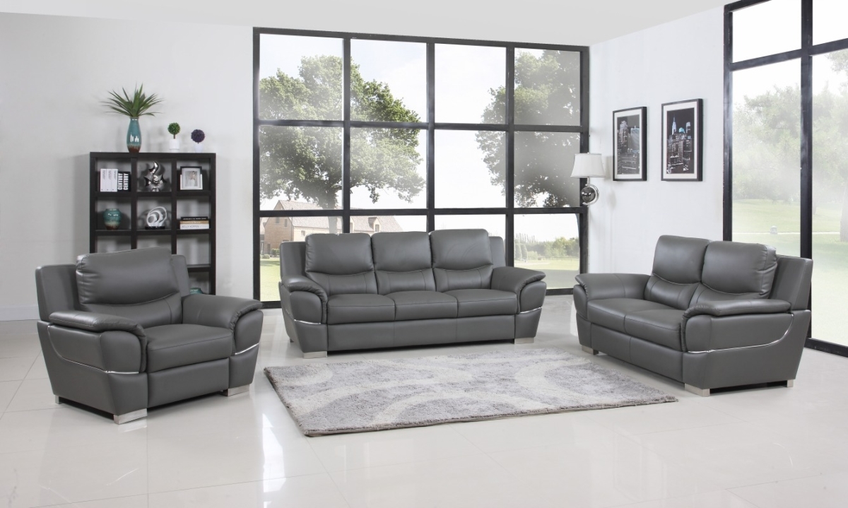 Home Roots 329482 Chic Leather Sofa Set, Grey - 111 In.