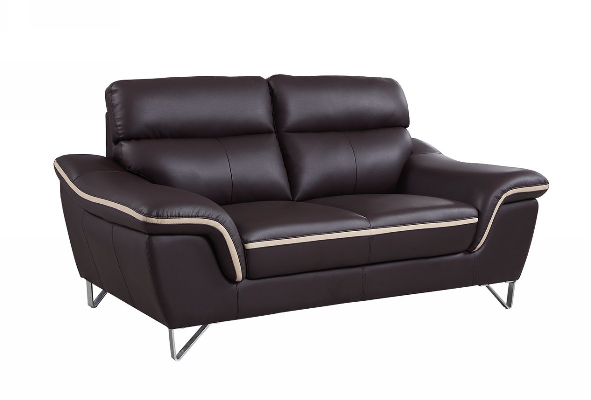Contemporary Leather Loveseat, Brown - 36 in.