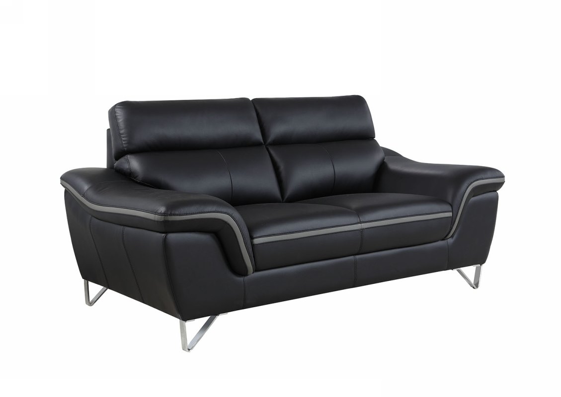 Contemporary Leather Loveseat, Black - 36 in.
